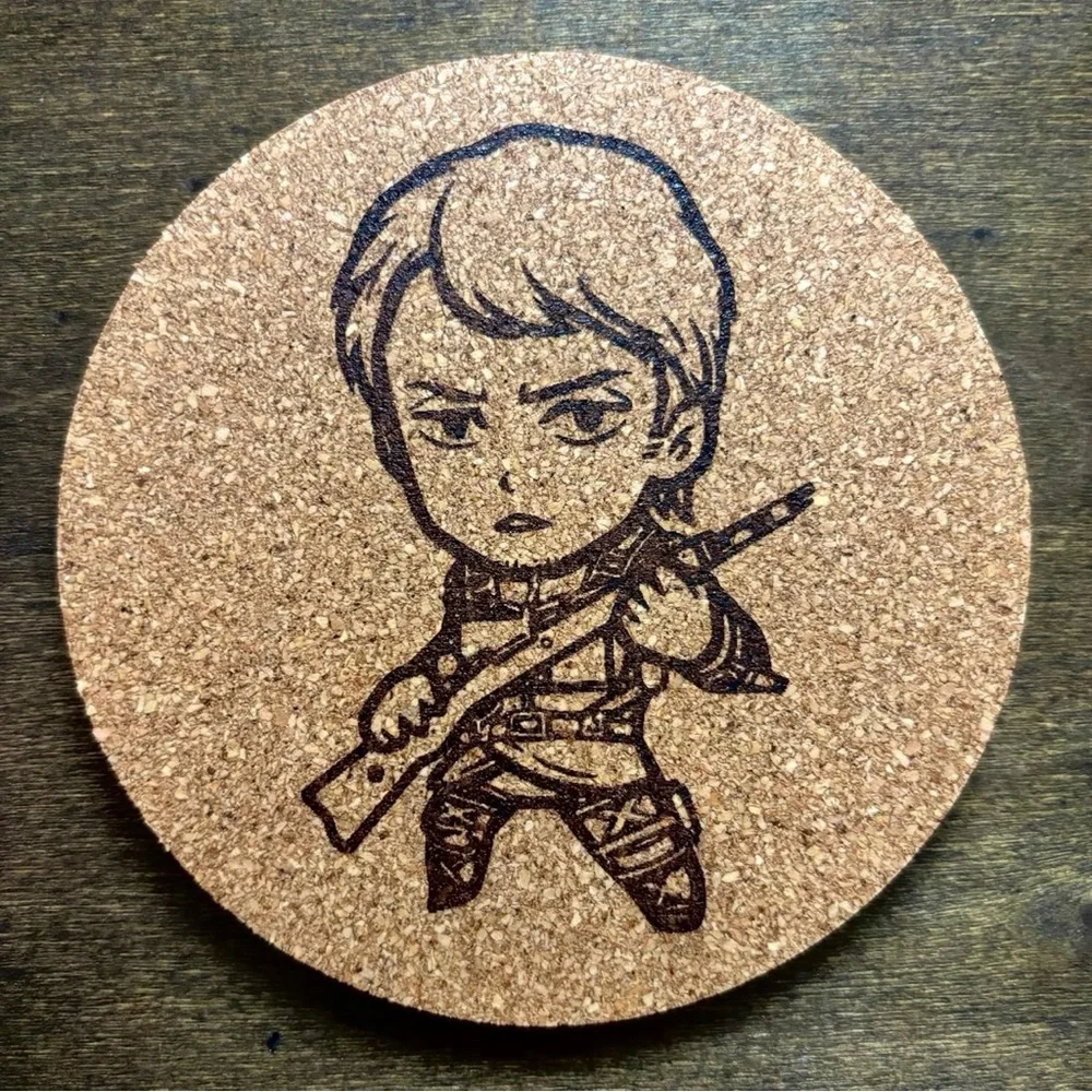 Attack On Titan Jean Kirstein Chibi Style Laser Engraved Cork Coaster #2